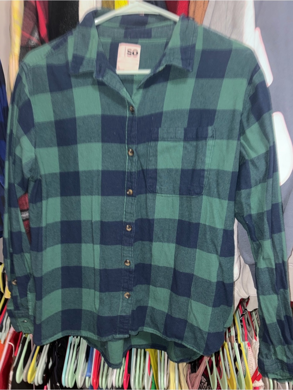 SO Green & Navy Plaid Button-Down Shirt